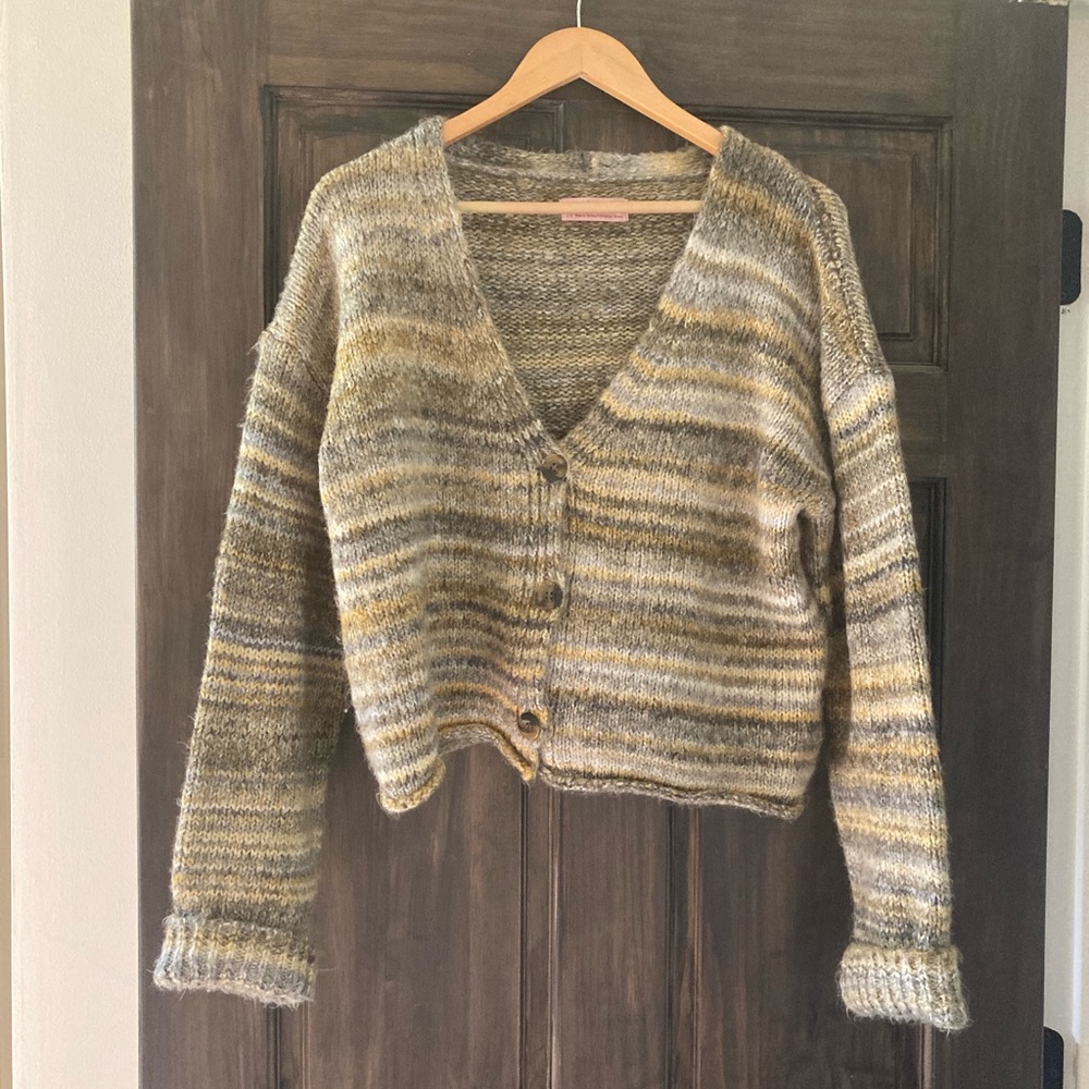 Urban Outfitters Cropped Green Striped Cardigan
